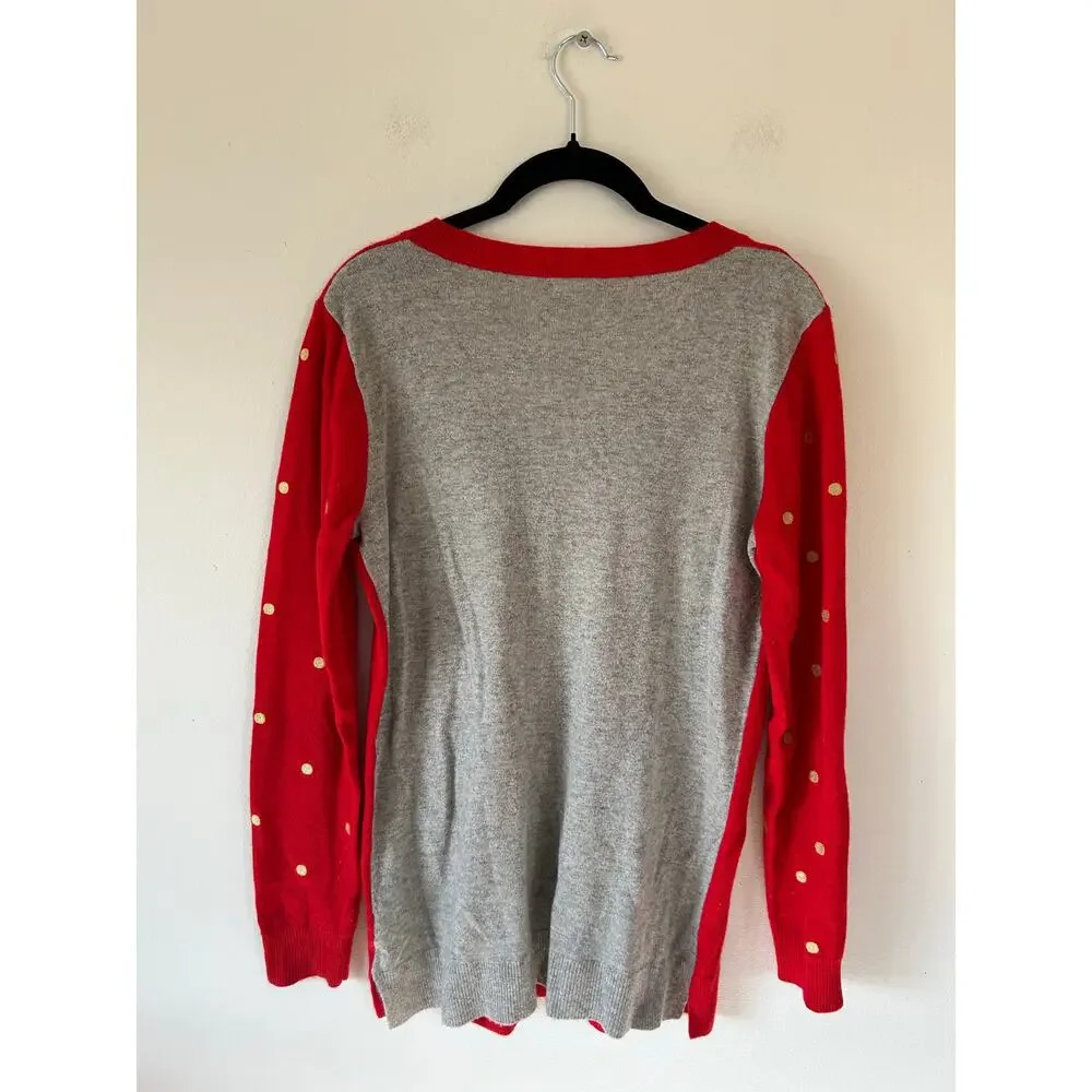 J. Crew polka dot sweater womens S merino wool blend red grey